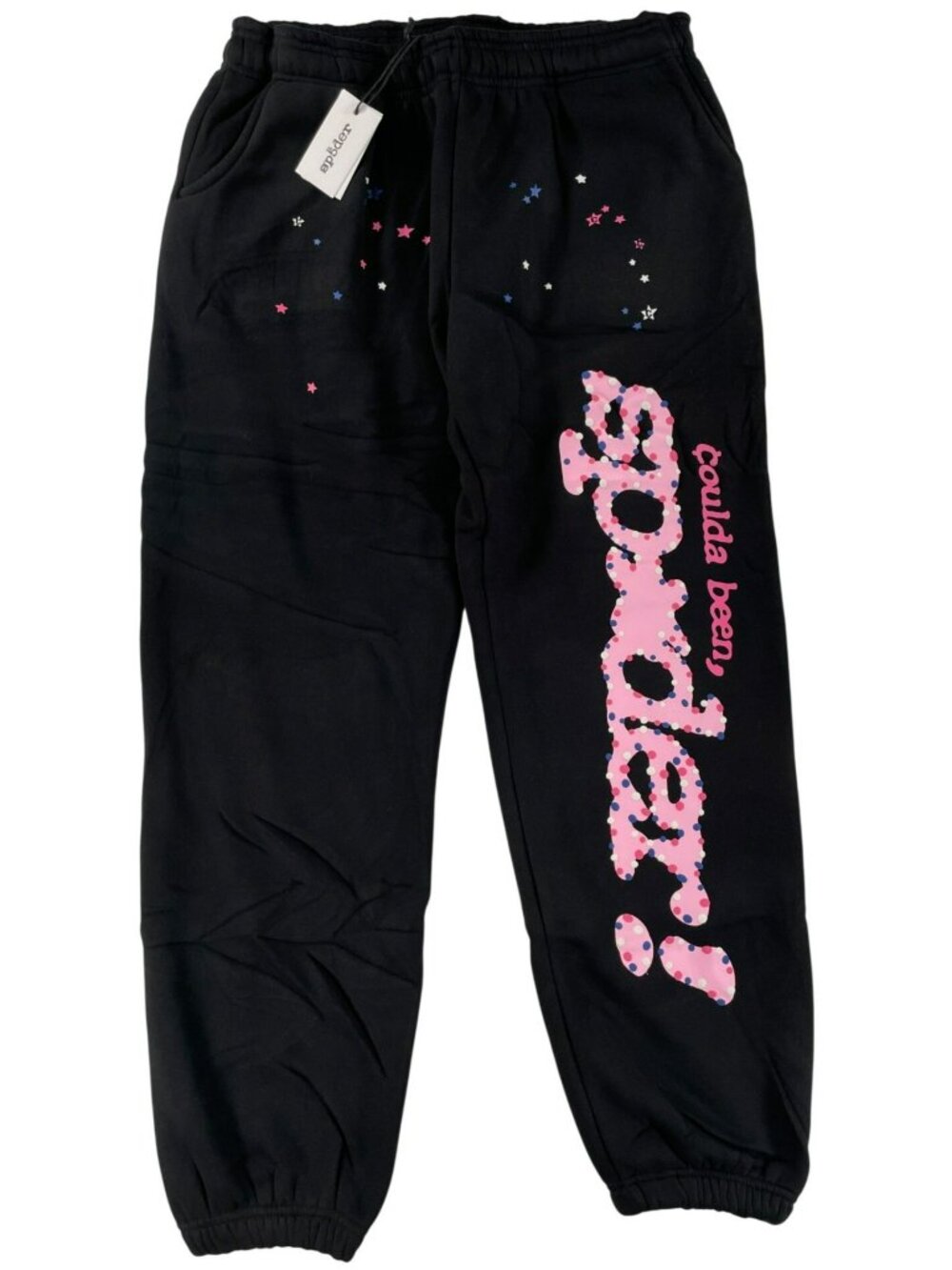Sp5der CB Punk V2 Sweatpants Black Pink Polka Dot Graphic Stars Unisex Sz M NEW